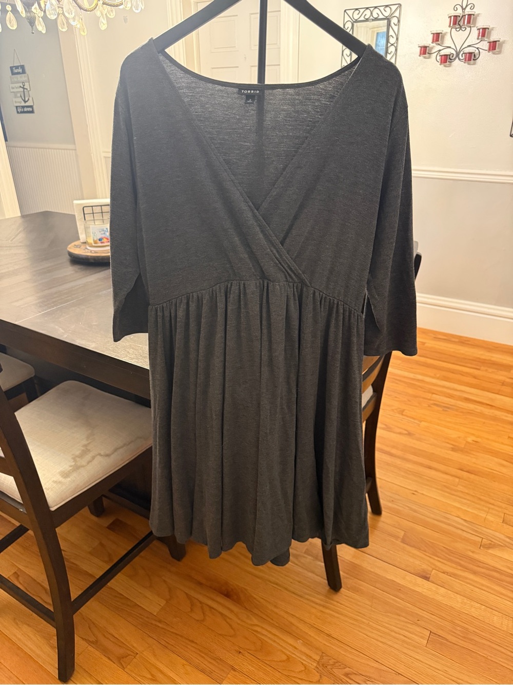 🌑 Cozy Comfort! Torrid Charcoal Grey Heathered Surplice Babydoll Dress ☁️